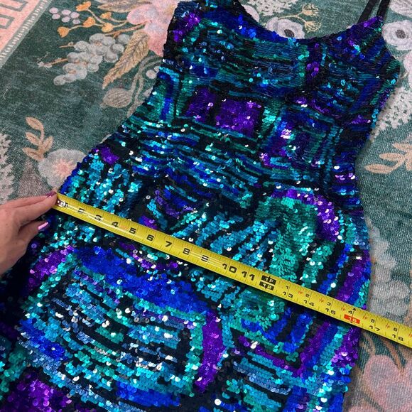Black Tie By Oleg Cassini Mini Dress Womens Size 4 Blue Purple Sequined Beaded - Picture 9 of 16